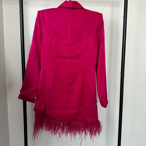 ⭕️ AIDAN MATTOX Feather Hem Tuxedo Dress Rose Color Pink US 8 Medium - Picture 6 of 8